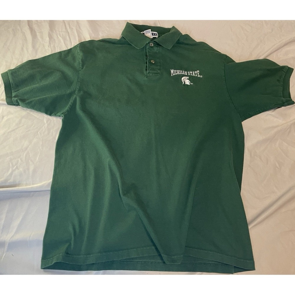 Jerzees Michigan State Spartans Polo Shirt Vintage Medium Green MSU Embroidered